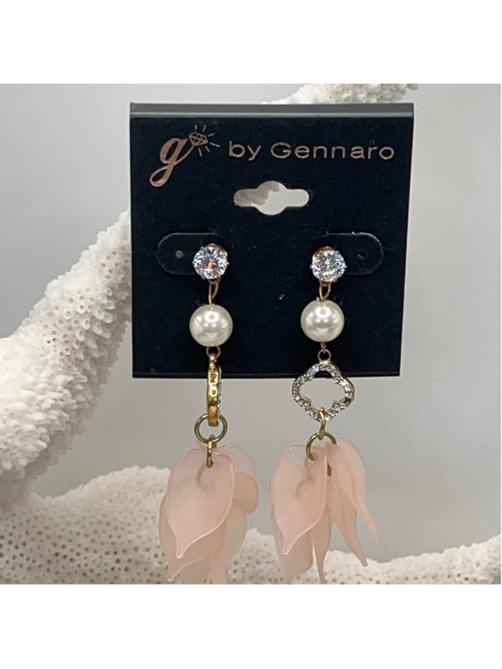 Gennaro pink and white cascade earrings with crystal